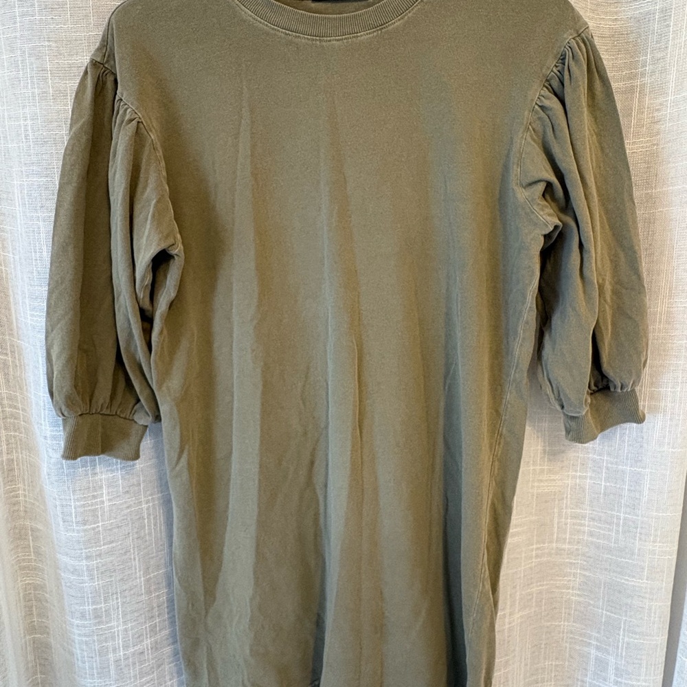 Olive Green Puff Sleeve Women’s Shirt Dress